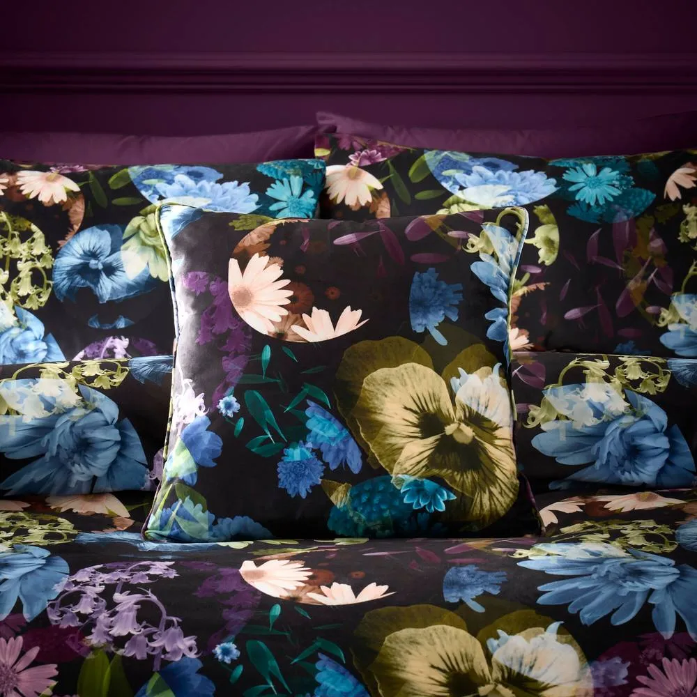 Portfolio Home Elena Floral Filled Cushion Pillow Bed Sofa 18" Inch Square 45 x 45cm in Black