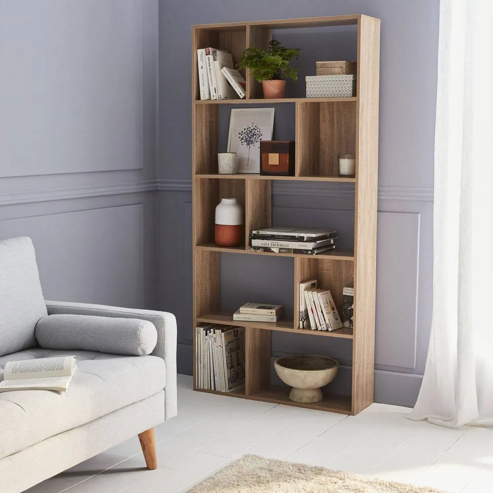 sweeek 5-shelf Bookcase With 10 Compartments in Light Brown 1