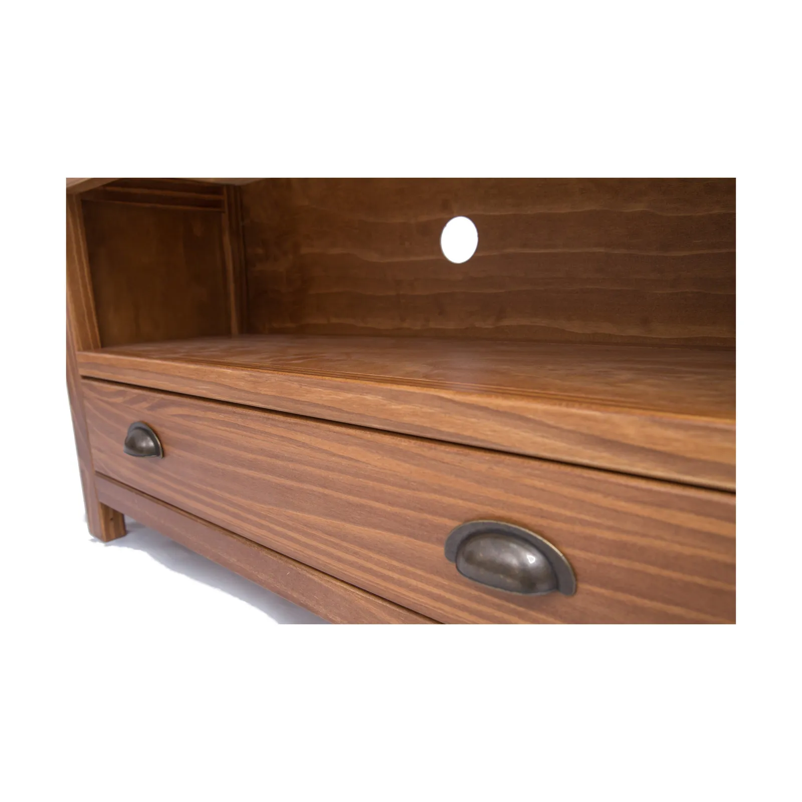 Cabinet Bits Padua Lacquered 1 Drawer TV Cabinet Brass Cup Handle in Brown 6