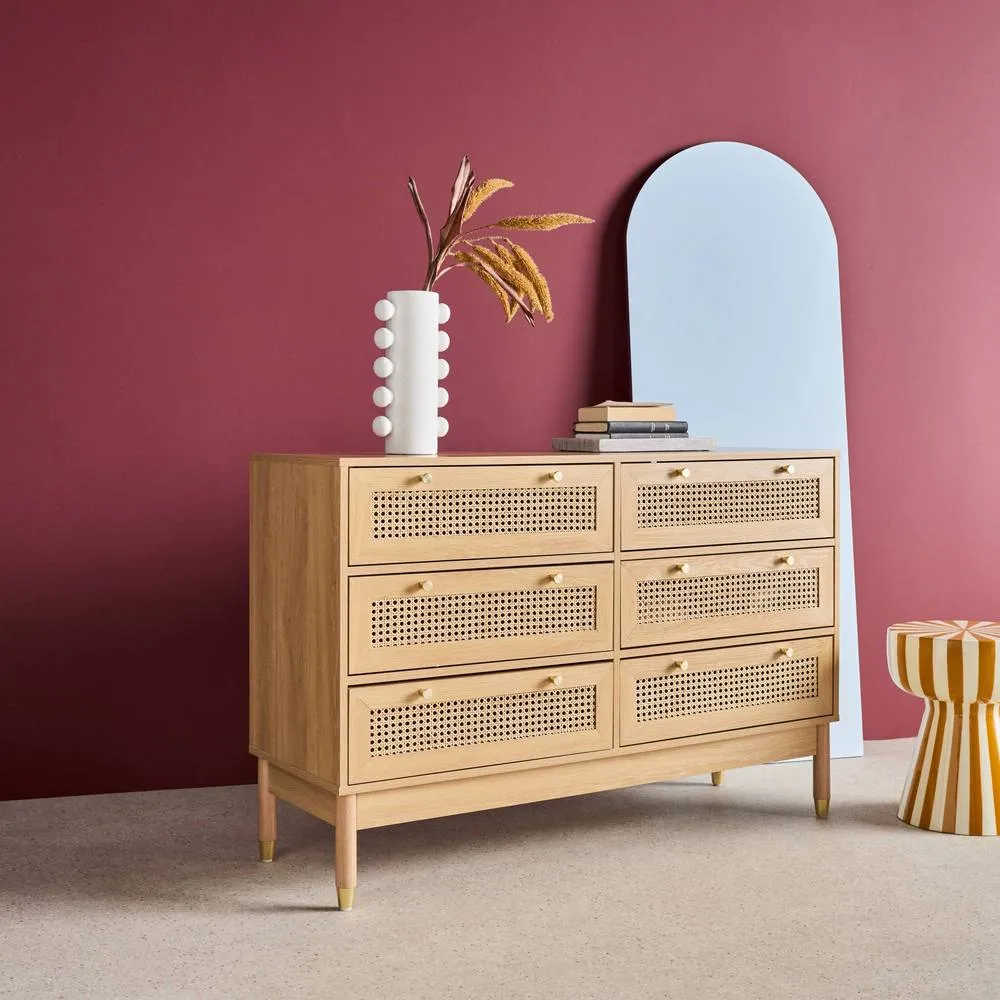 sweeek Chest of 6 drawers wood decor & cane in Beige 4
