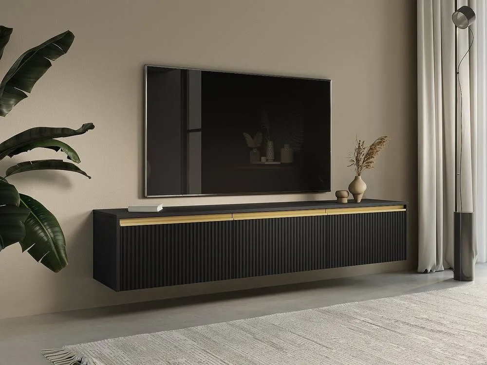Vente-unique Wall - Mounted Or Freestanding TV Unit With 3 Doors In MDF - Black and