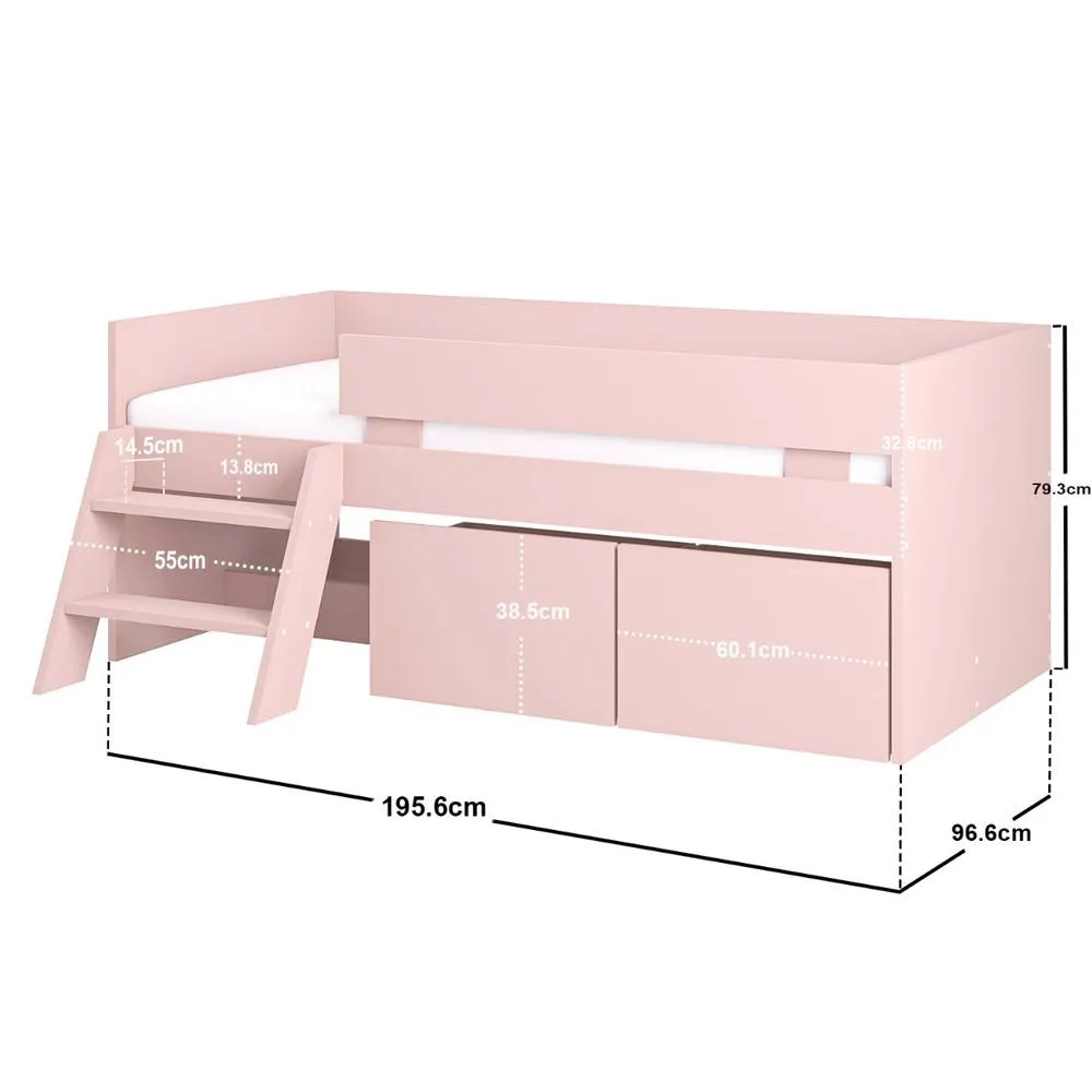 Flair Logan Single Storage Low Sleeper Bed in Pink 5