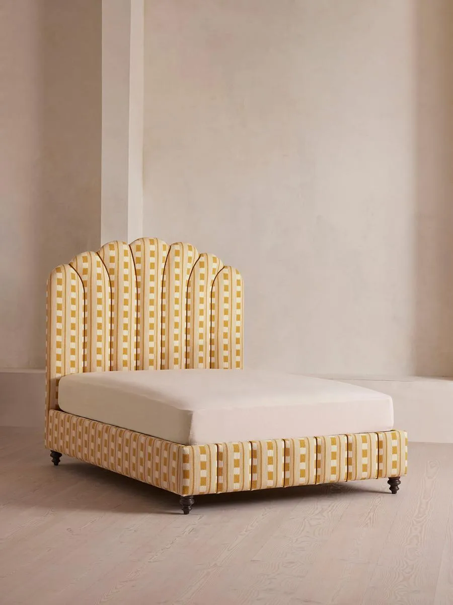 Manette Bed, Emperor, Woven Dotted Stripe, Ochre