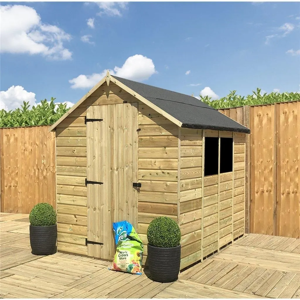 Marlborough 8 x 6 Pressure Treated Low Eaves Apex Garden Shed with Single Door in Natural