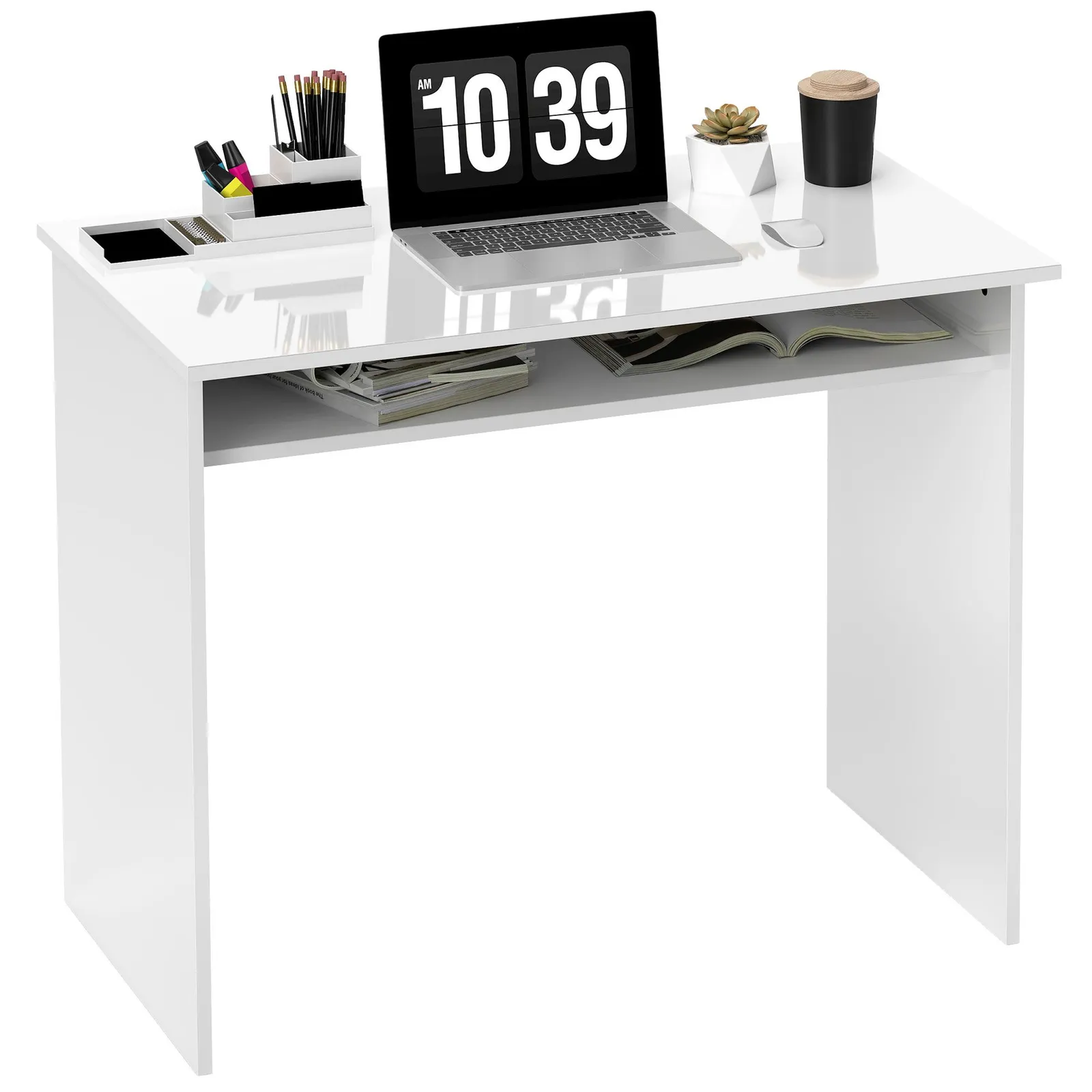 HOMCOM Computer Desk Writing Table Study Workstation Storage in White 2