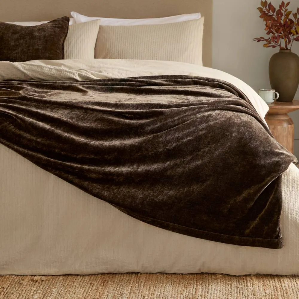 Yard Heavy Chenille Velvet Throw in Chocolate