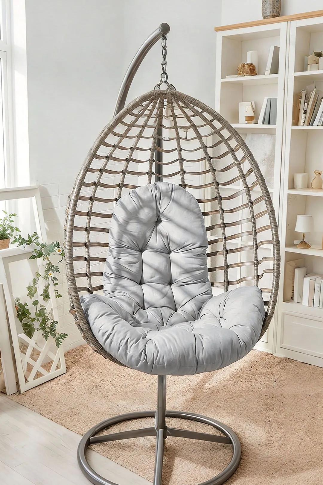 Living and Home Outdoor T-Shaped Egg Chair Cushion Hanging Swing Chair Pad, Light Grey