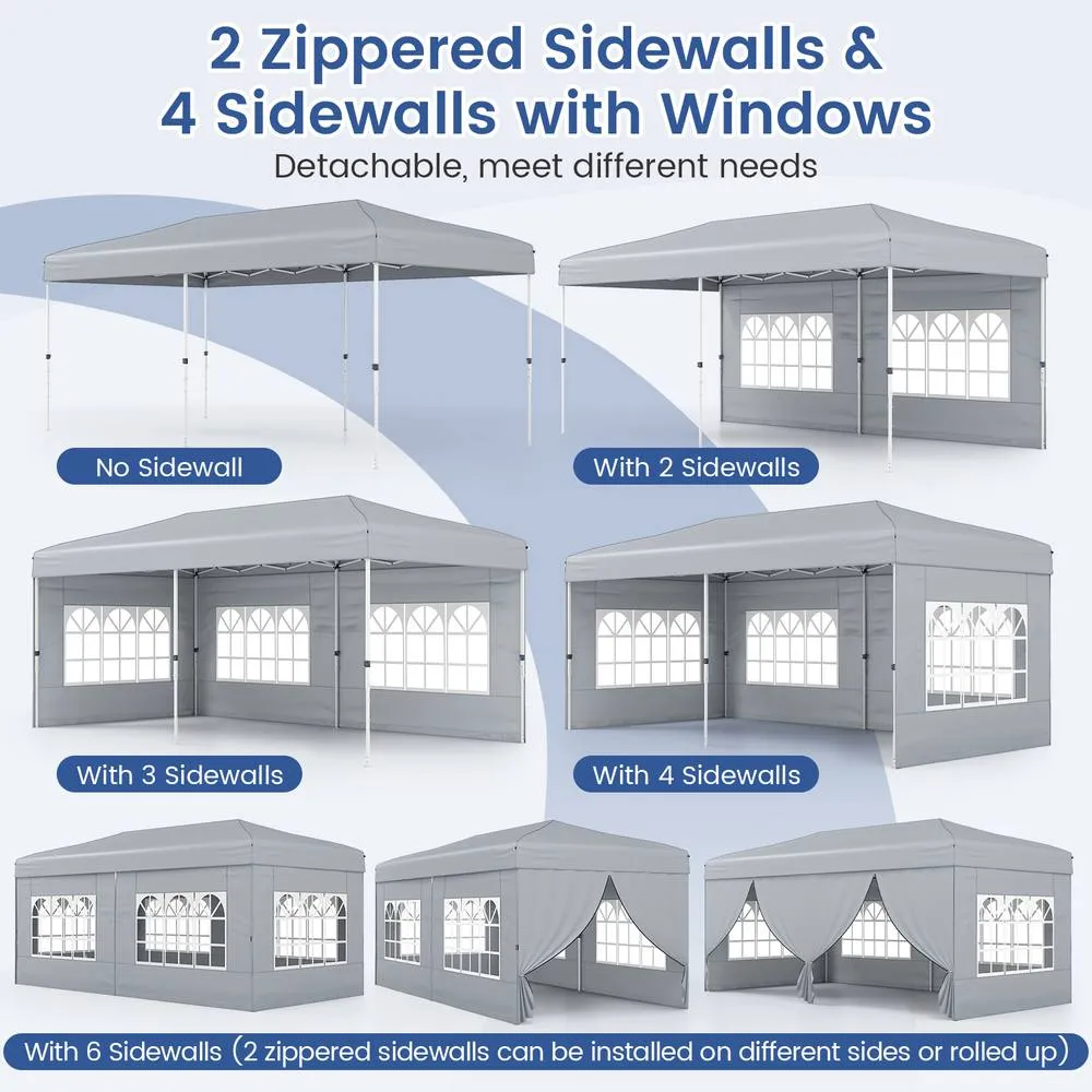 Costway 300 X 600cm Pop up Canopy Tent Patio Sunshade Shelter w/ 6 Sidewalls in Grey 4