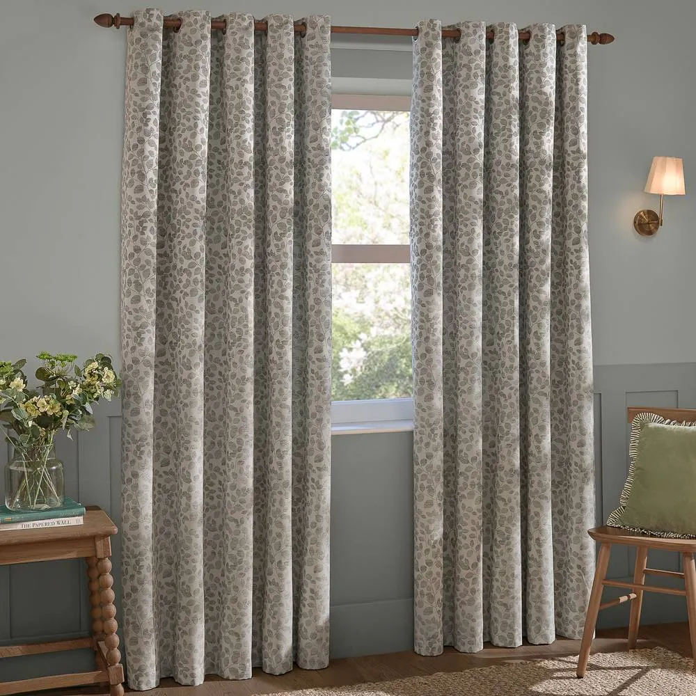 Wylder Grace Leaf Jacquard Fully Lined Eyelet Curtain Pair in Grey 2