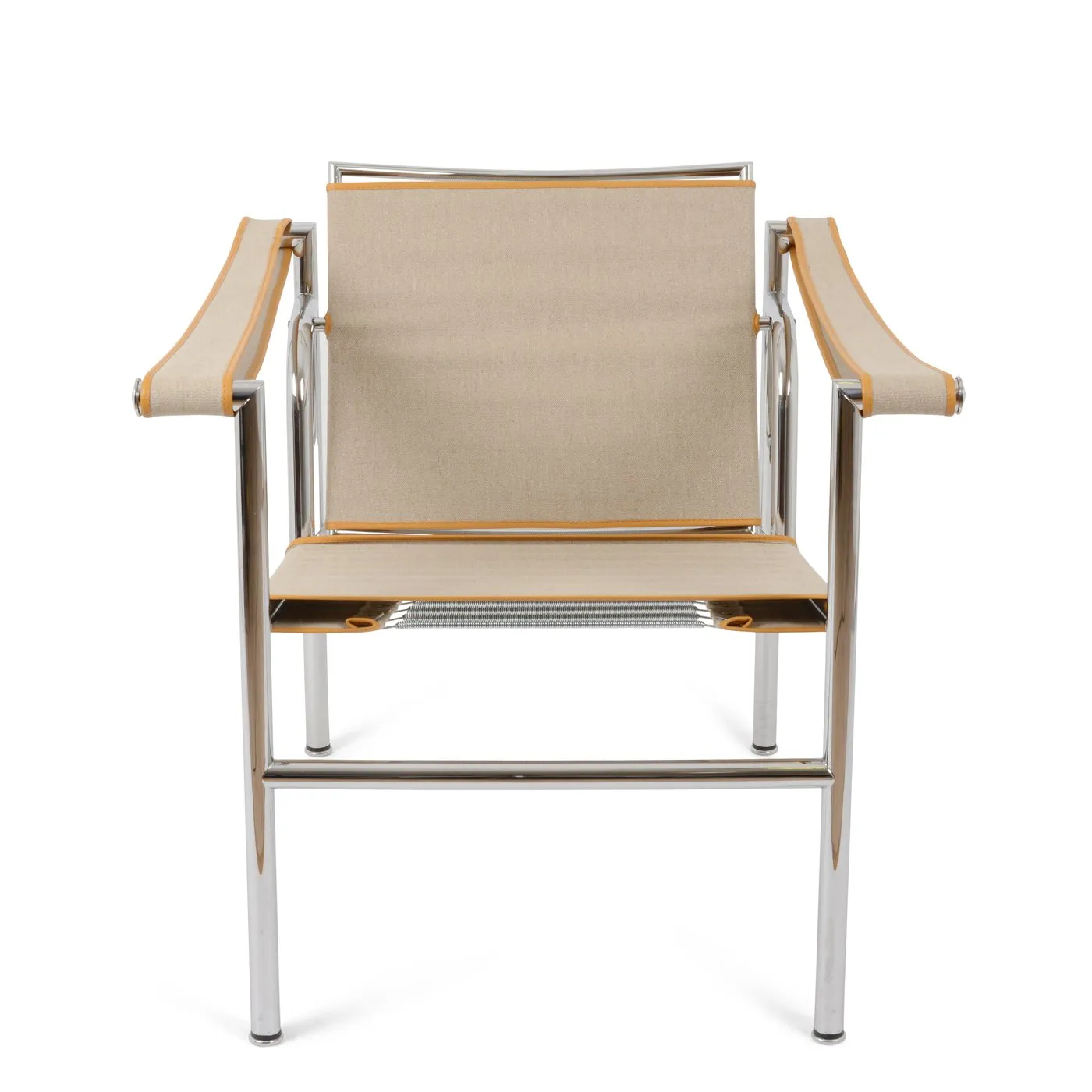 Cassina LC1 Armchair Chrome Ecru Canvas & Natural