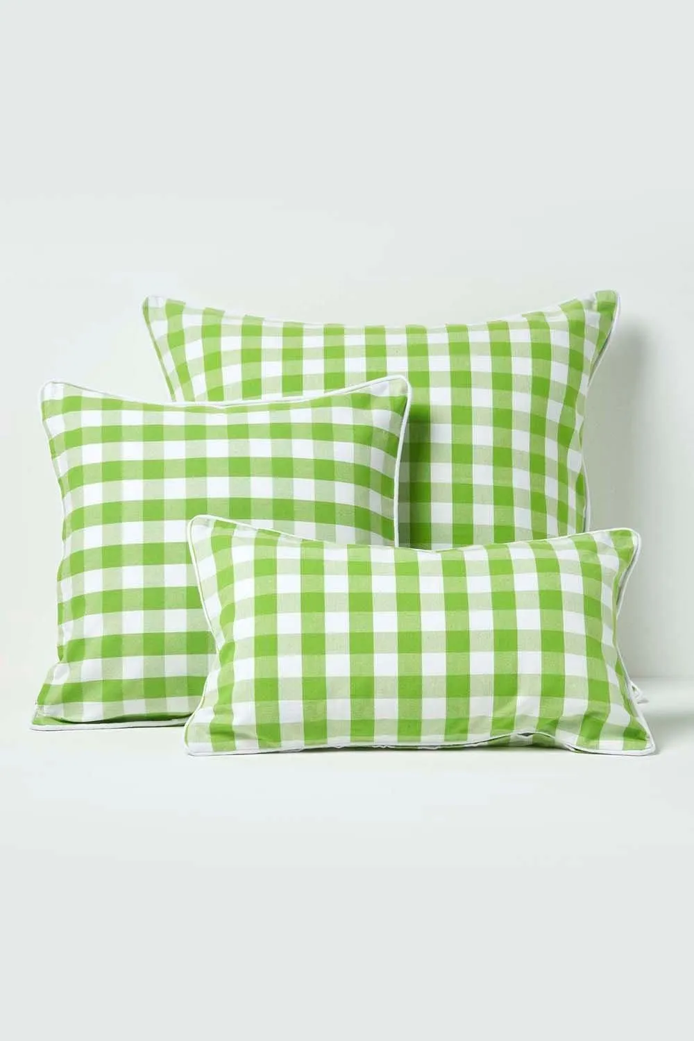 Homescapes Block Check Cotton Gingham Cushion Cover in Green 5