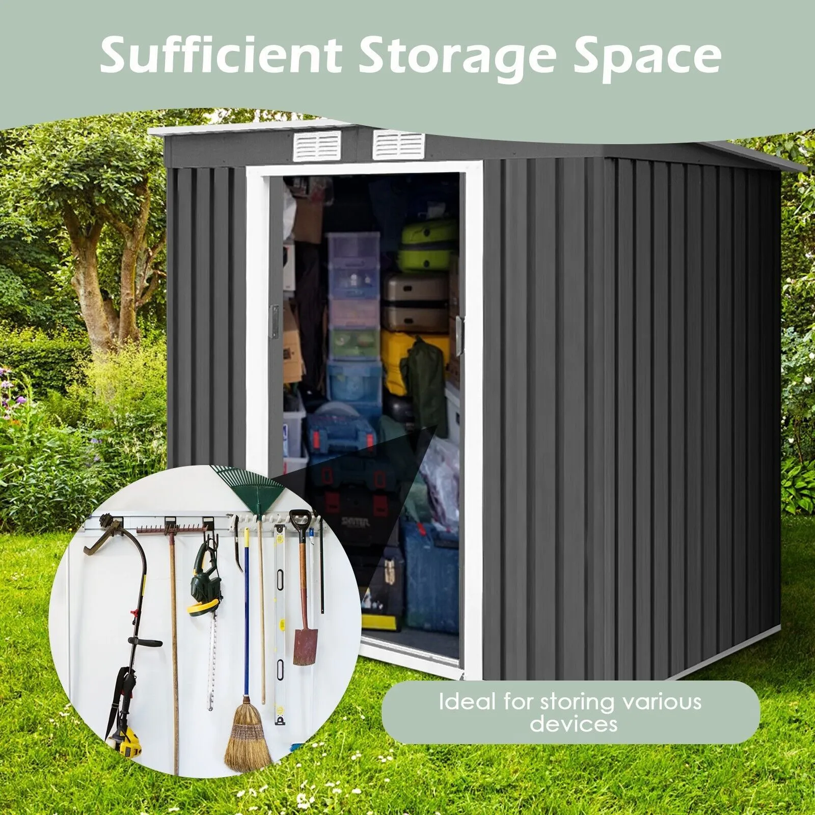 Costway 7FT x 4FT Outdoor Storage Shed Large Tool Utility Storage House W/Sliding Door 4