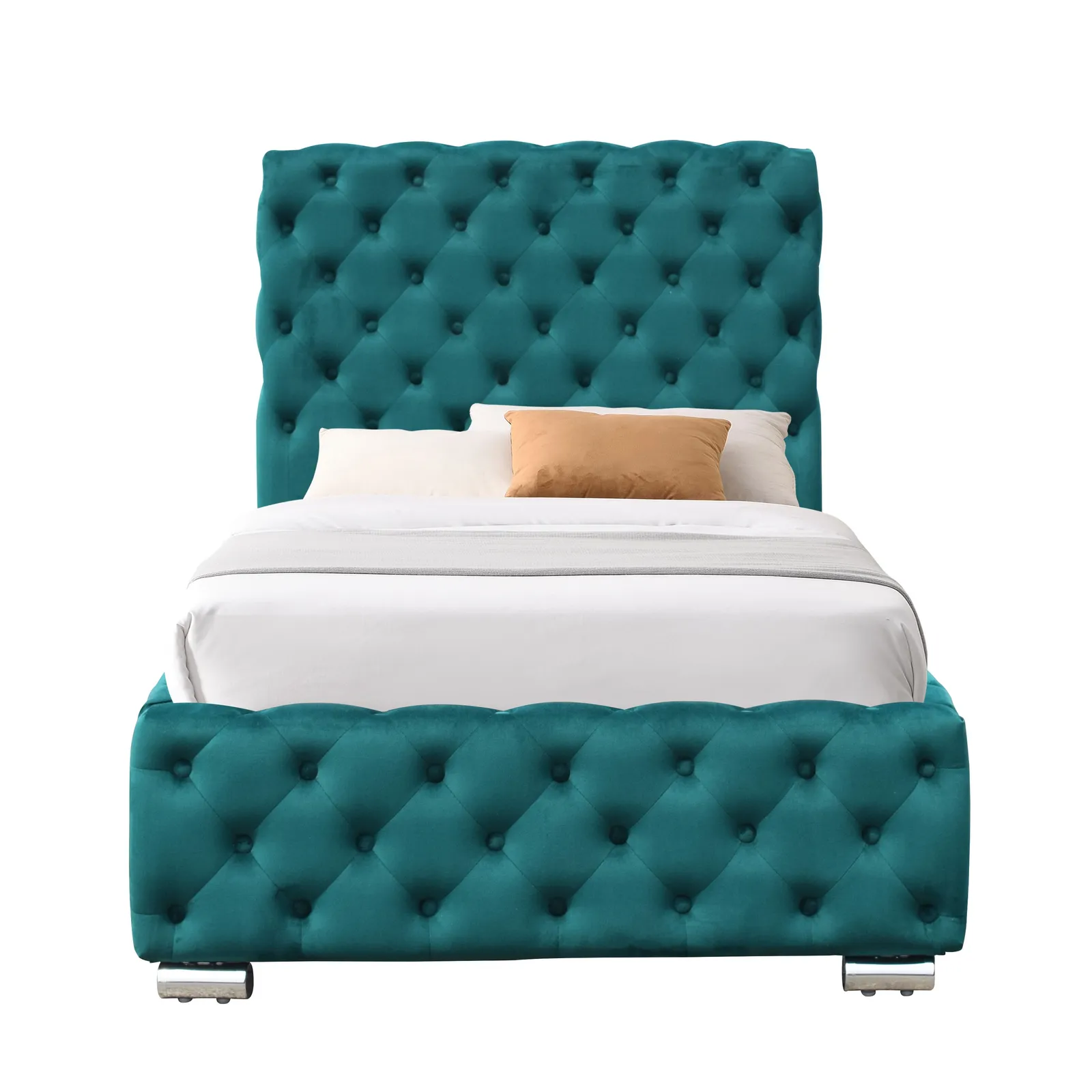 Comfy Living Ltd Tufted Fabric Bed Frame in Green 2