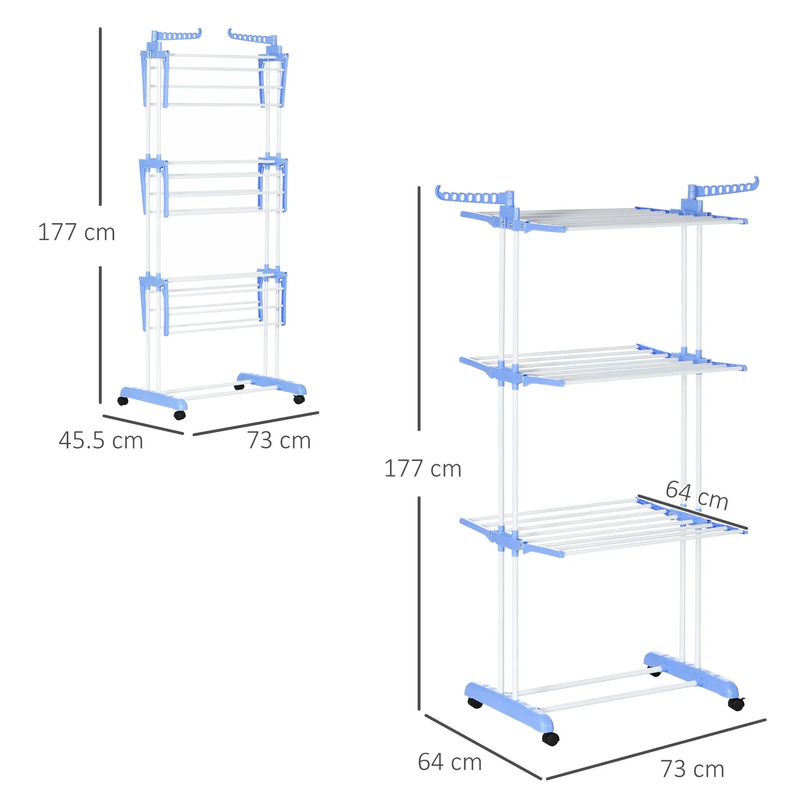 HOMCOM Foldable Clothes Drying Rack Steel Garment Dryer with Casters Blue 3