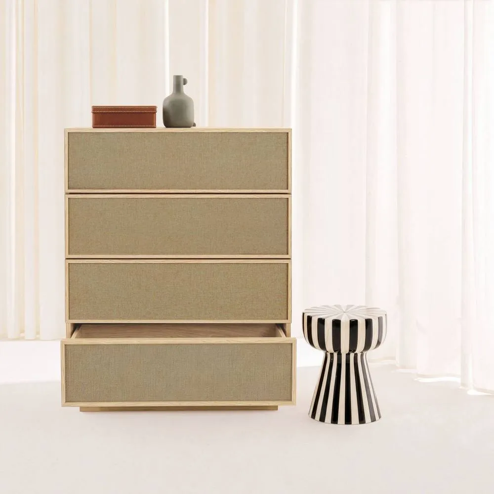 sweeek Chest of 4 drawers with wood decor & fabric in Beige 4