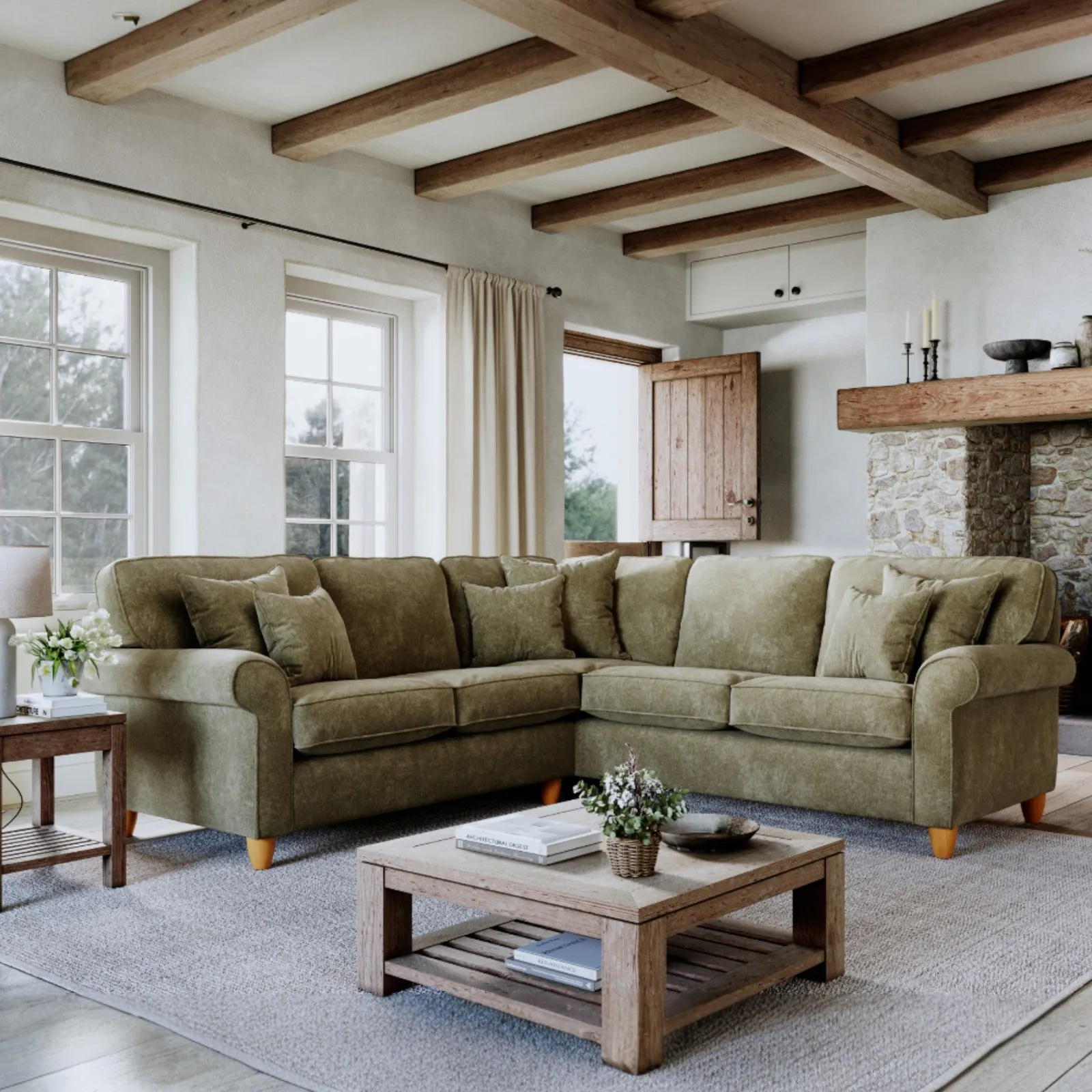 The Great Sofa Company Flora 2 Corner 2 Sofa Glory Winter Moss in Dark Green