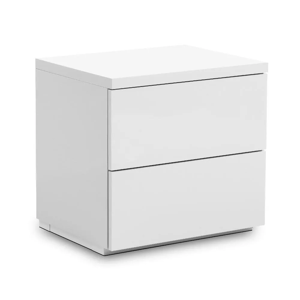Monaco White Wooden High Gloss 2 Drawer Bedside Table