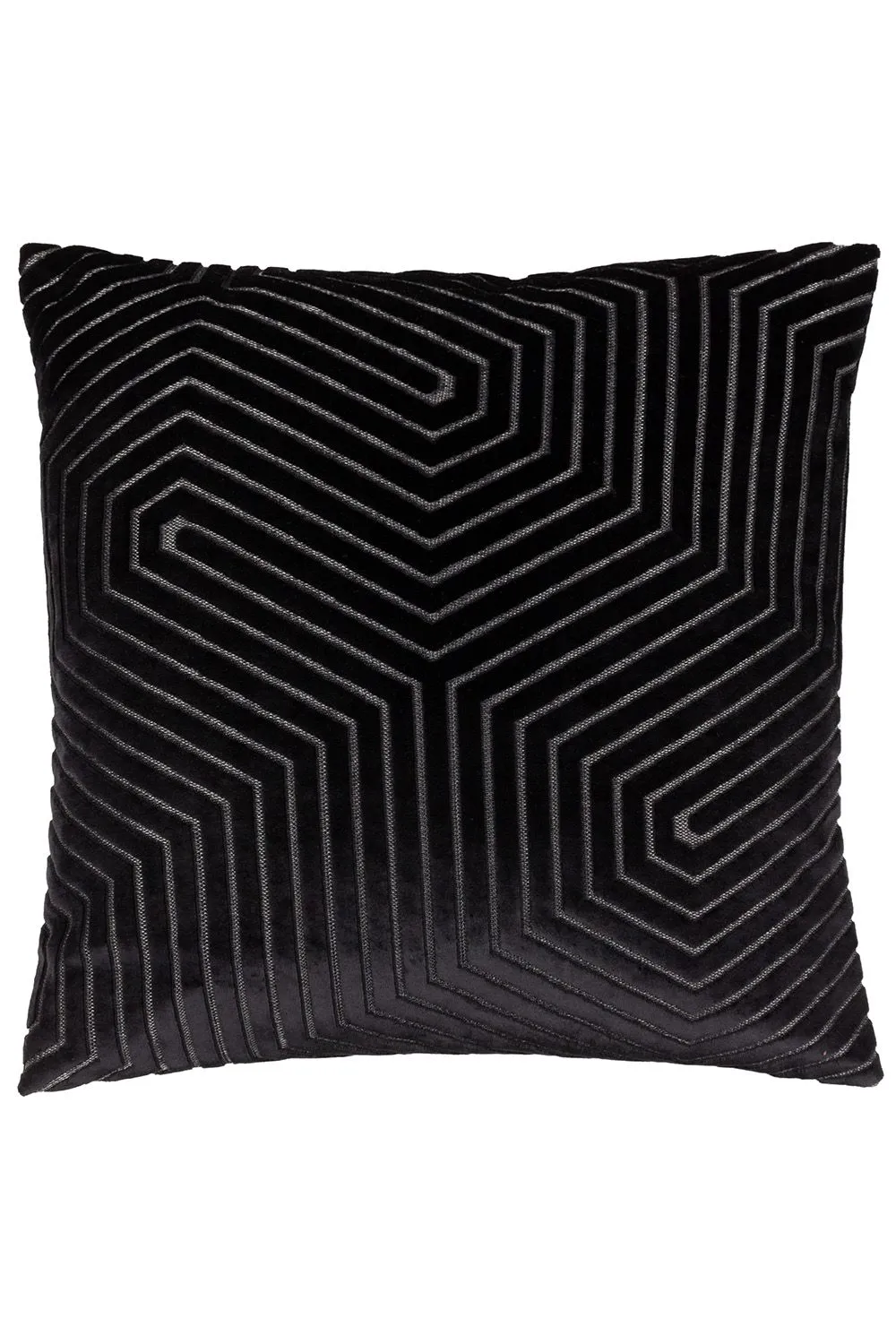 Paoletti Evoke Geometric Cut Velvet Cushion in Black