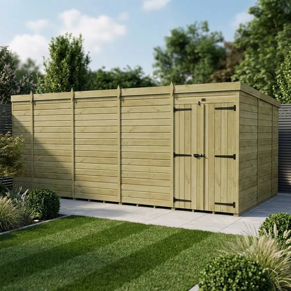 Buttercup Farm 18ft x 10ft Pent Garden Shed Double Door No Windows - Timber in Brown 2