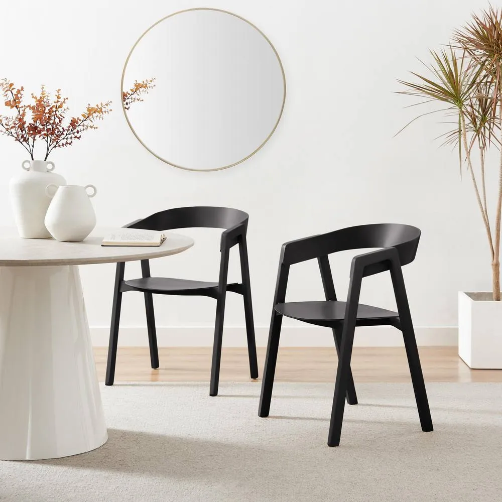 FurnitureboxUK 2x Masa Black Solid Wood Dining Chairs 2
