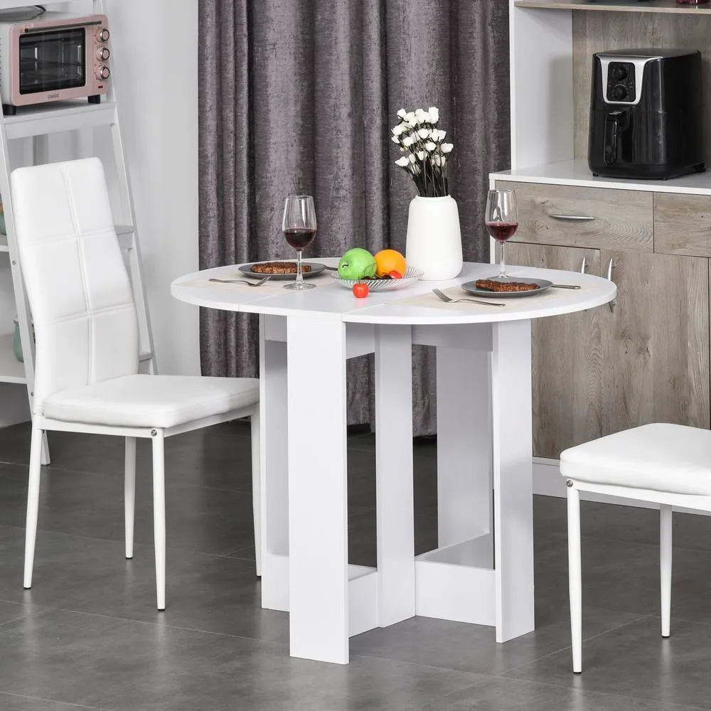 HOMCOM Folding Drop Leaf Dining Table Foldable Dinner Table in White 2
