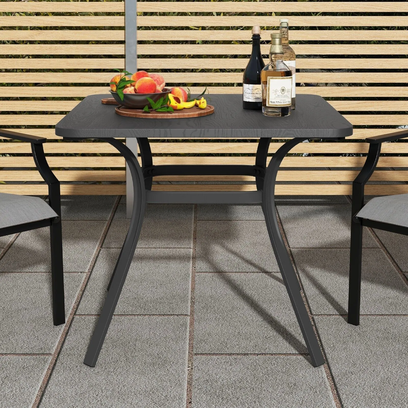 Costway 80cm Patio Dining Table Outdoor Metal Square Table with 4 Curved Legs in Grey 3