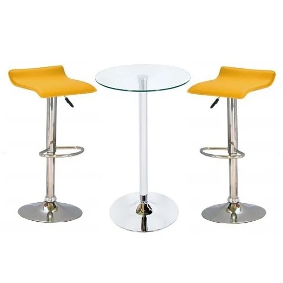Bente Glass Bar Table With 2 Stratos Yellow Bar Stools
