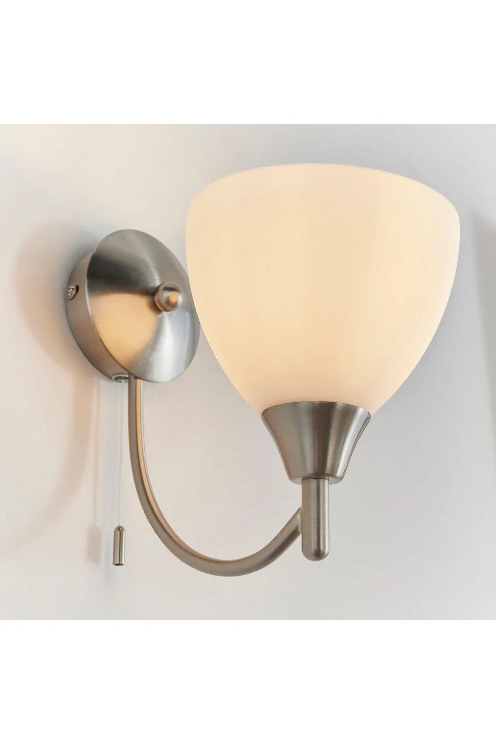 Netlighting Alton 1 Light Wall Light Satin Chrome with Matt Opal Glass Shade E14 in Grey 5