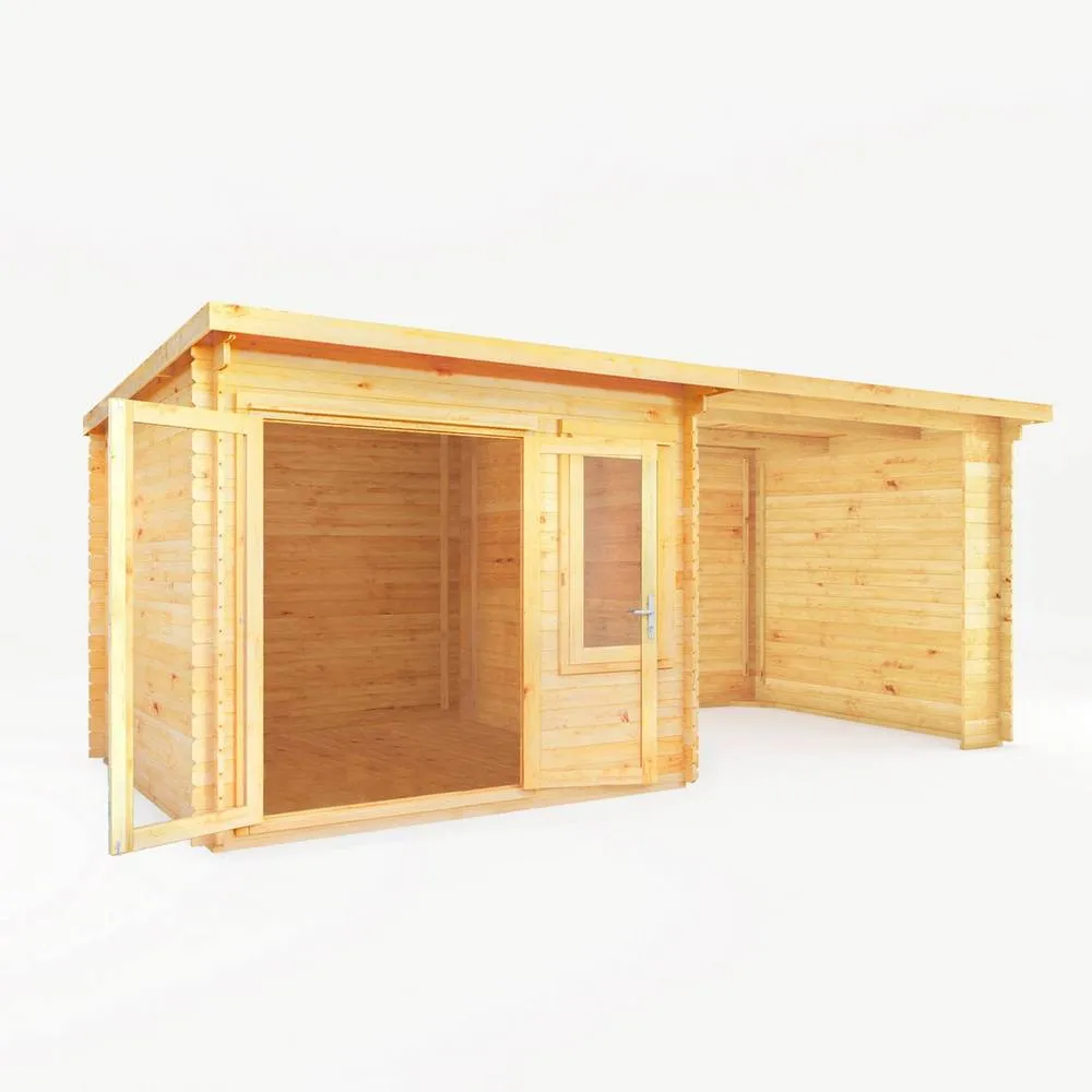 Mercia Elite Pent 28 mm Log Cabin w/ Patio Area, L333.5 x W590.6 x H249.4 cm in Light Tan 2
