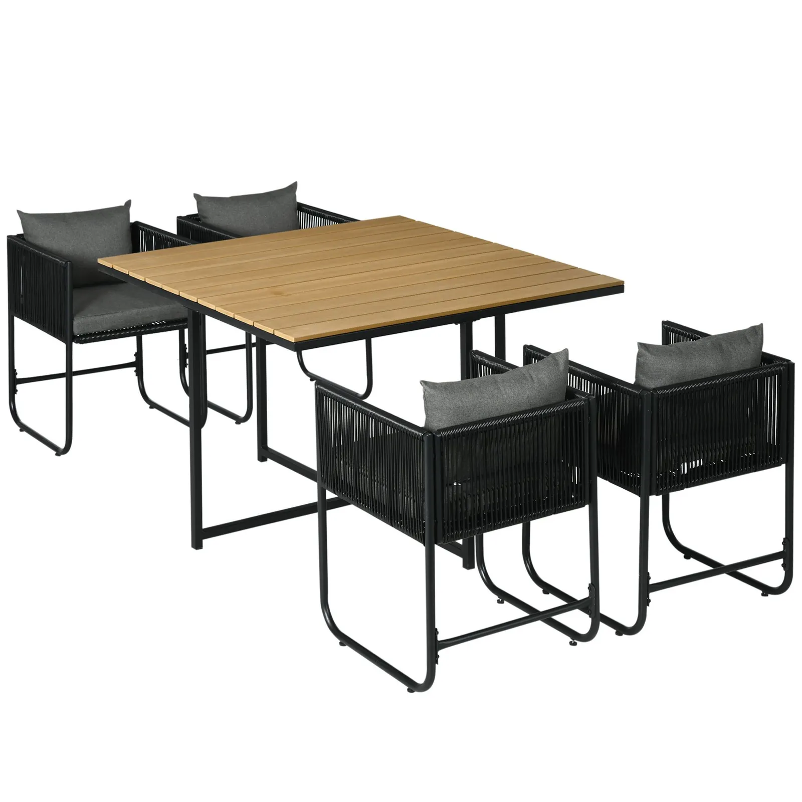 OUTSUNNY 5-PC Rattan Dining Set, 4-seater Rattan Cube Dining Sets with Space-saving Design in Black 2