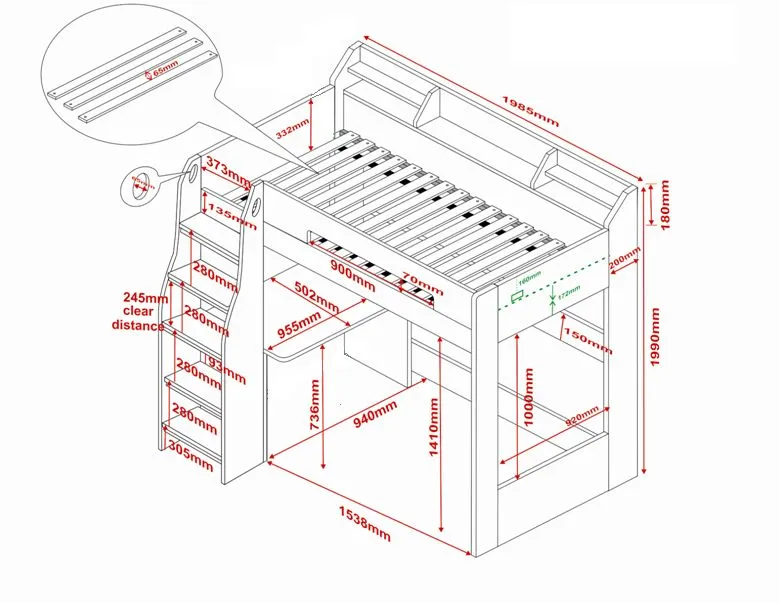 Flair Cosmic L Shaped Triple Bunk Bed in White 6