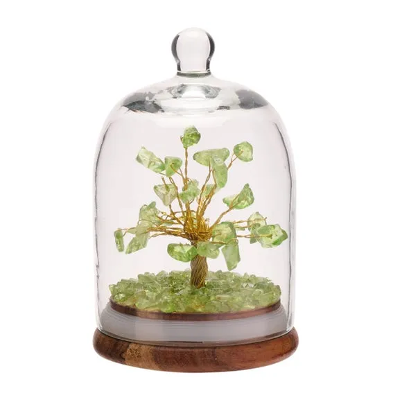 Serenity Peridot Gemstone Glass Dome Tree
