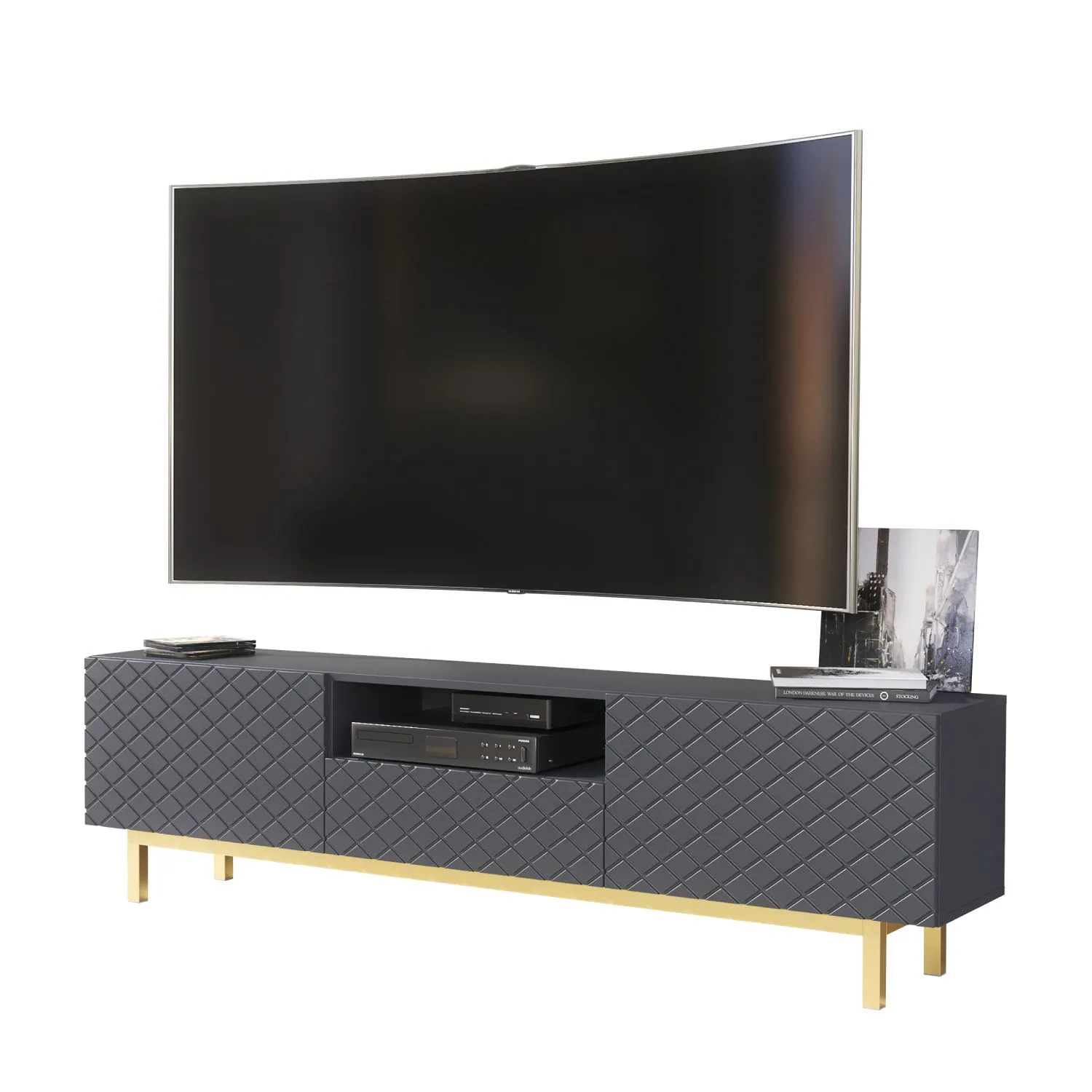 Creative Furniture Diamond Luxe TV Unit 180cm - Luxury Cabinet with Push to Open Storage in Dark Grey 4