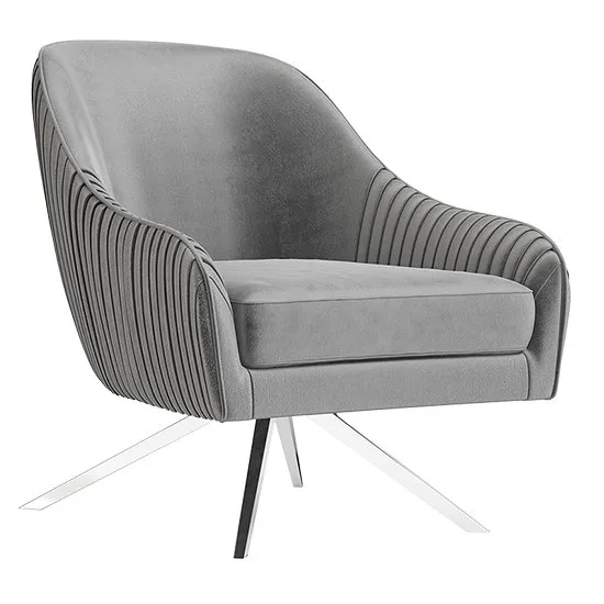 Bianca Velvet Fabric Swivel Lounge Chair In Silver Grey
