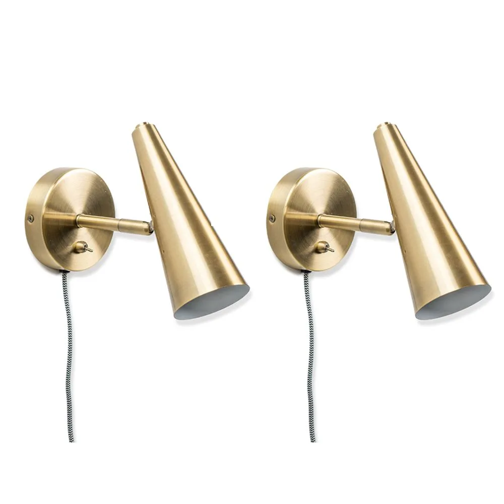 ValueLights Pair of - Plug in Brushed Antique Brass Cone Easy Fit Wall Lights with Adjustable Head in Gold 2