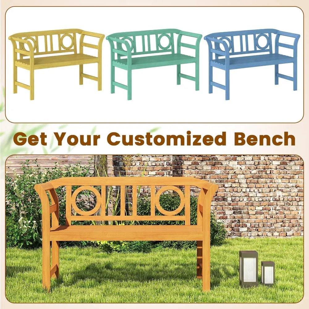 Costway Outdoor Bench Acacia Wood 2-Person Patio Loveseat w/Backrest& Armrests in Natural 5
