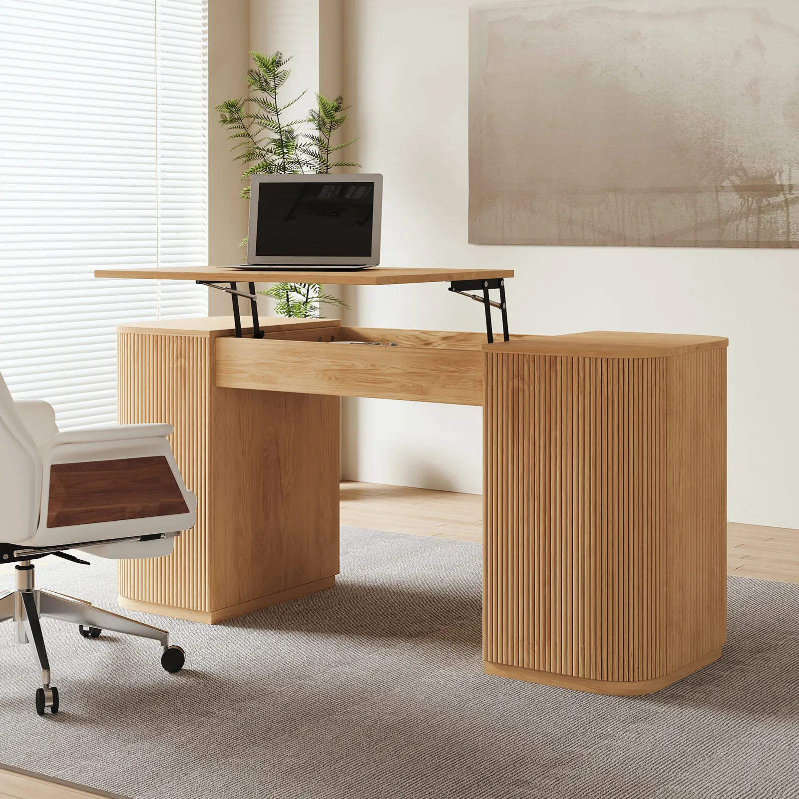 Modern Natural Standing Computer Desk & Upholstered Swivel Task Chair Set (59.8")