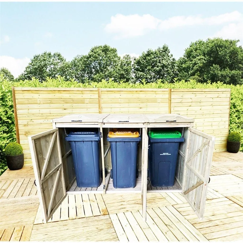 Marlborough Deluxe Pressure Treated Wheelie Bin (3x 240L) in Natural 2
