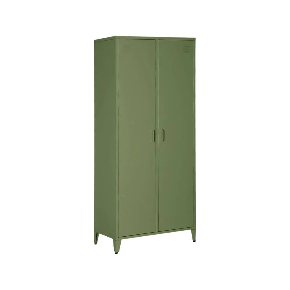 sweeek Industrial metal wardrobe for bedroom closet with 2 doors, 4 shelves in Khaki 2