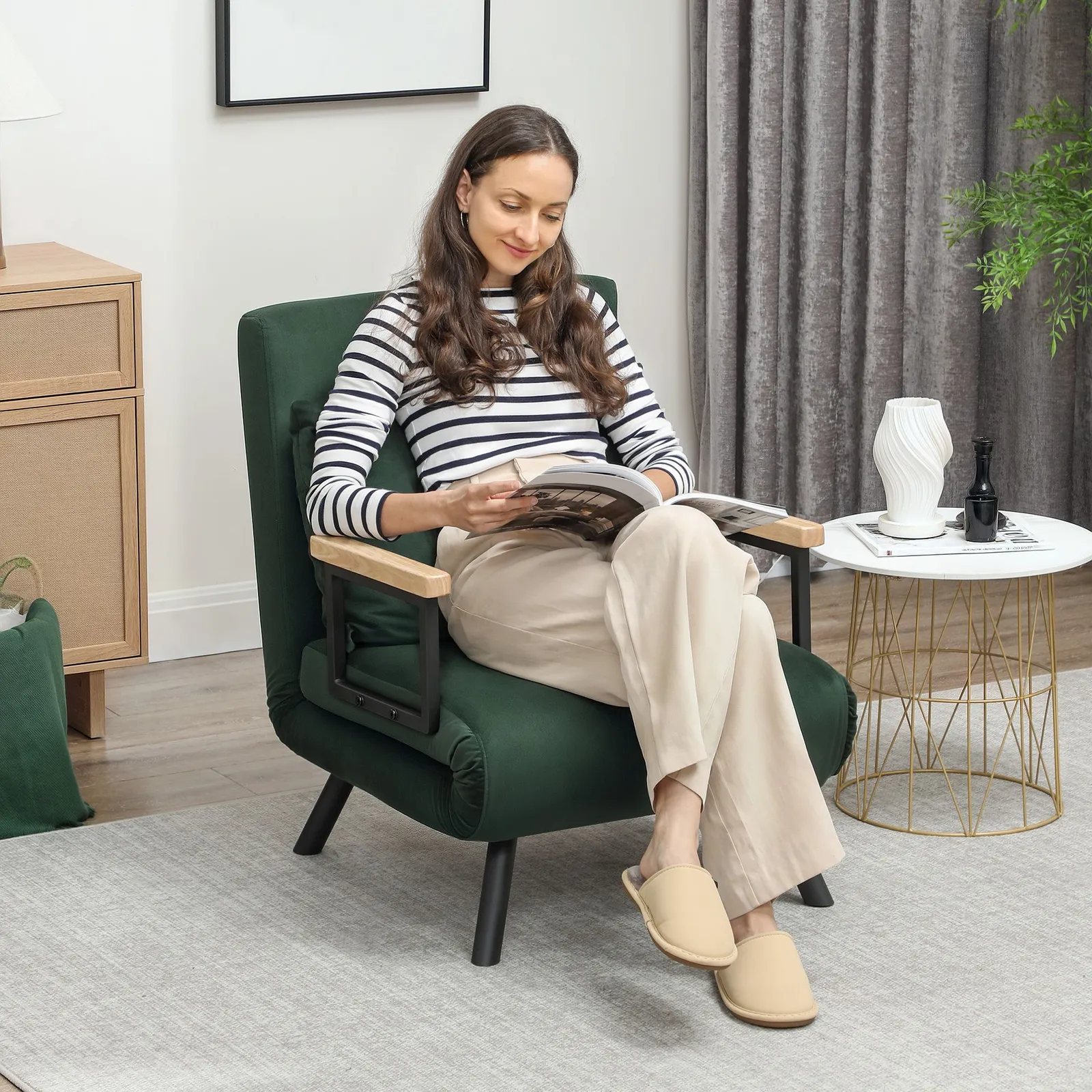 HOMCOM Click Clack Single Chair Bed Settee for Living Room, Green
