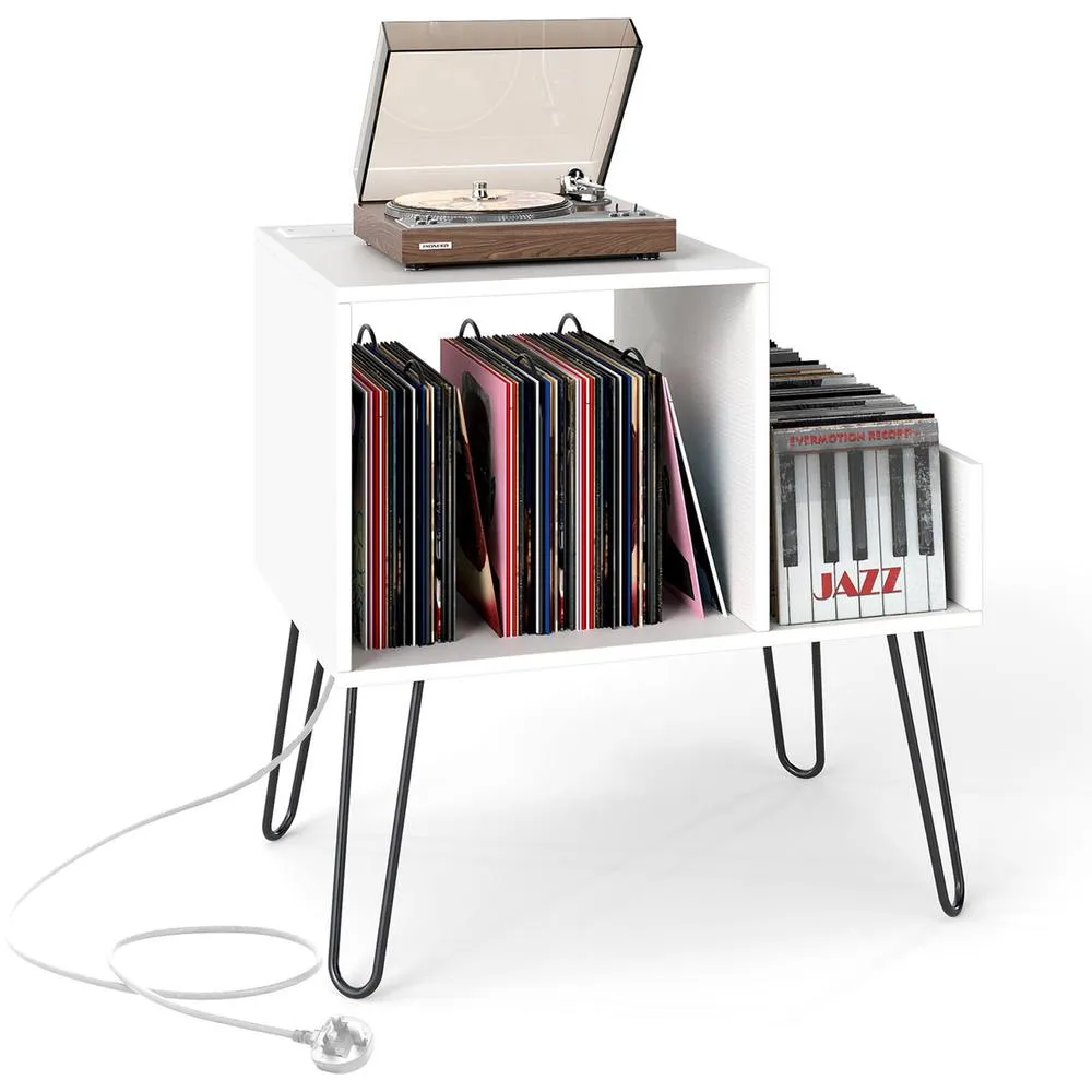 Costway Modern End Table Record Player Stand - White 4