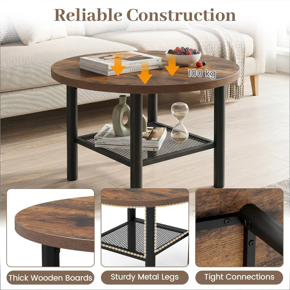 Costway Round Coffee Table 2-Tier Modern Circular Center Table in Brown 6