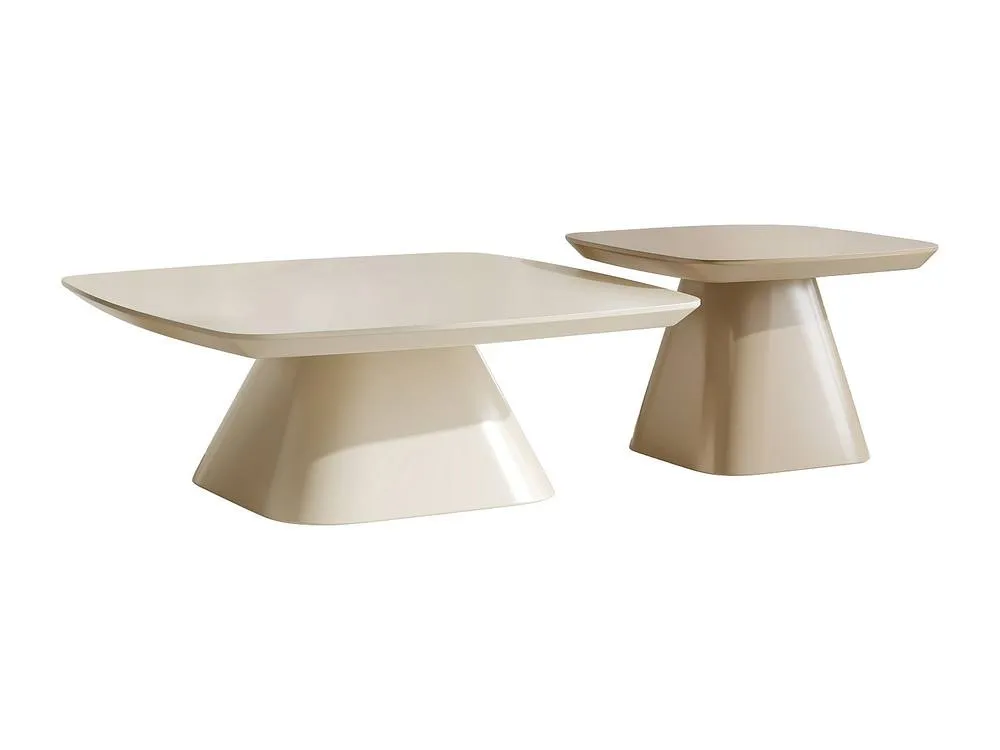 Vente-unique Set Of 2 MDF Coffee Tables - Cream & Lacquered Taupe - NATAZA 4