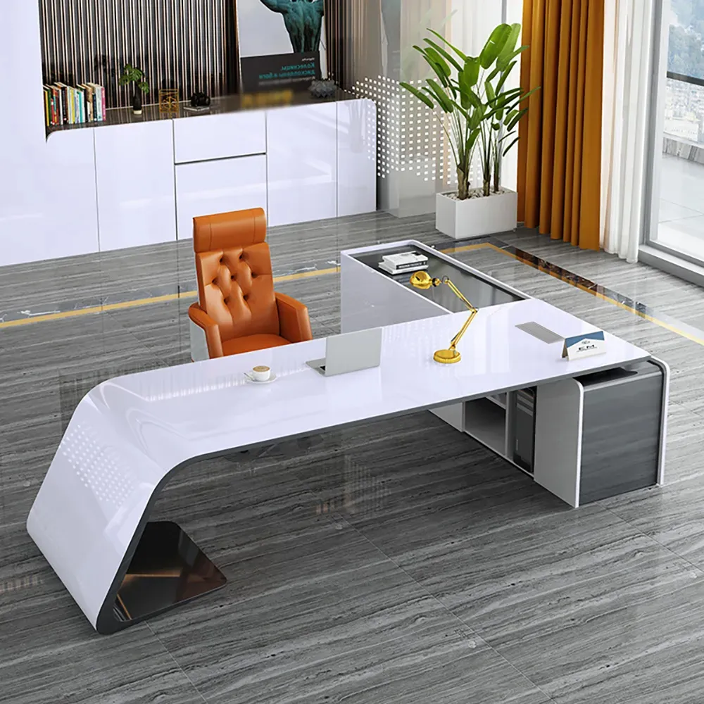 L-Shaped Left Hand Modern White Office Desk with Storage