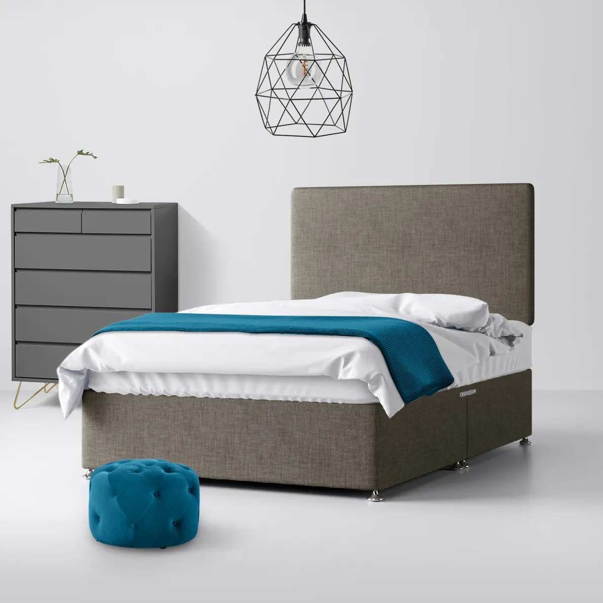 Cornell Plain Slate Grey Fabric No Drawer Divan Bed - 4ft Small Double