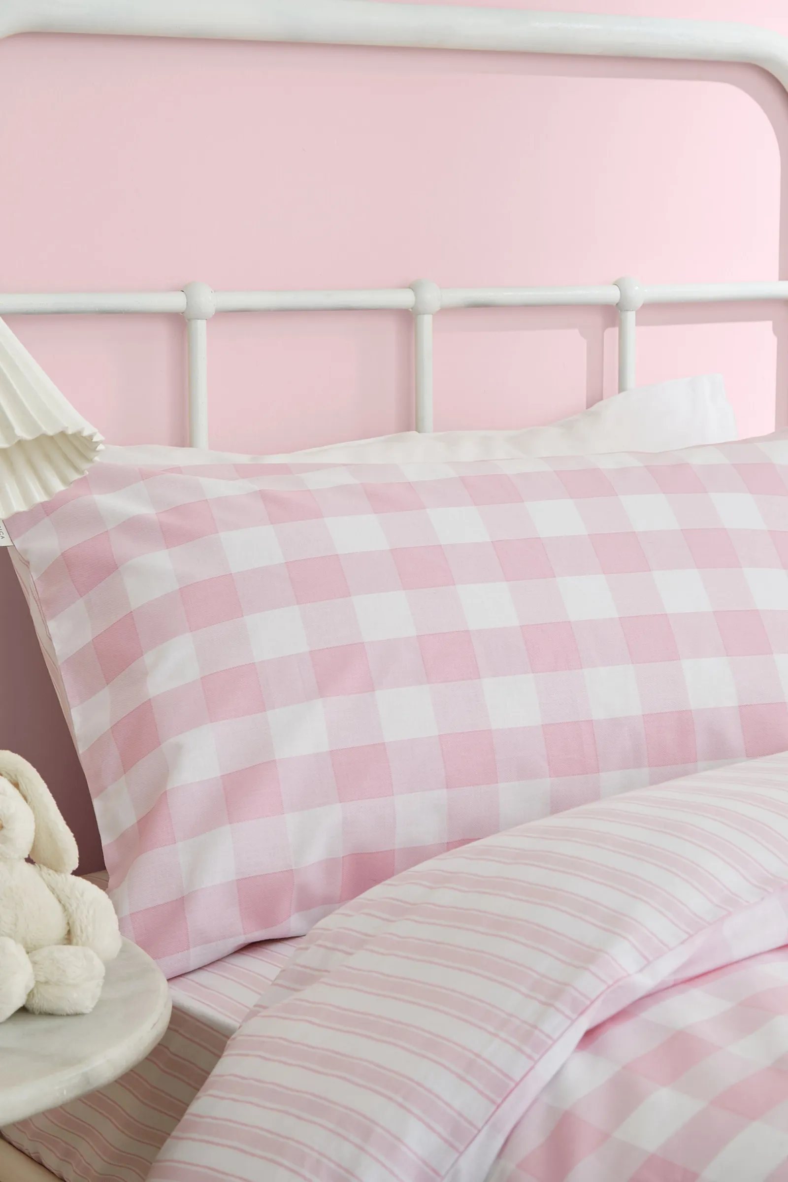Bianca Check & Stripe Cotton Duvet Set in Pink 2