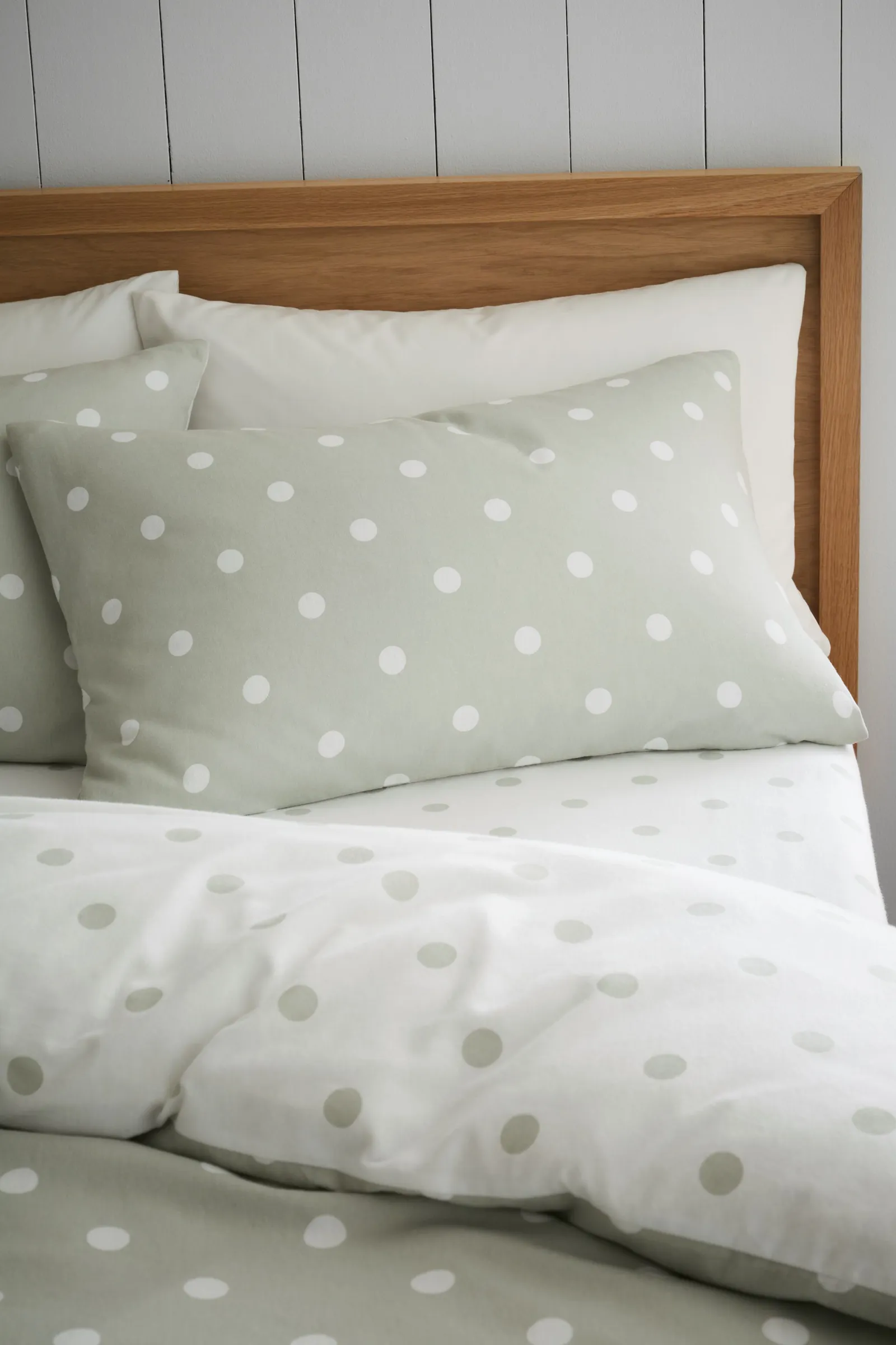 Catherine Lansfield 'Brushed Polka Dot' Cotton Reversible Duvet Cover Set in Green 3