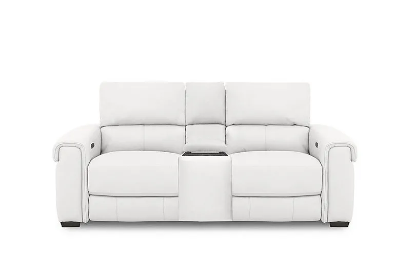 Nixon 2 Seater Leather Power Recliner Sofa with Cupholder Power Console - BV Star White