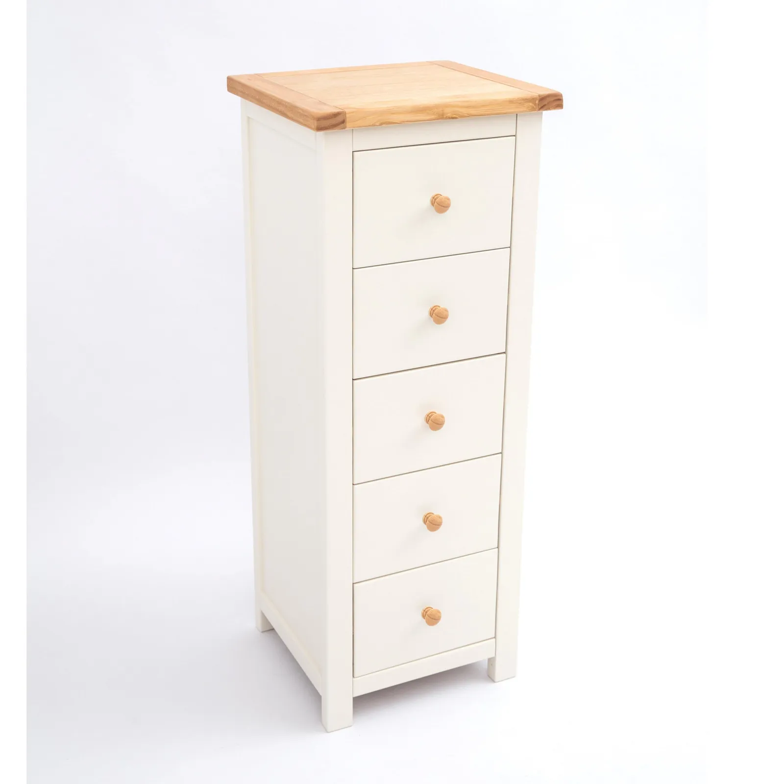 Cabinet Bits Maggiori 5 Drawer Narrow Chest of Drawers Wood Knob in Off-White 3