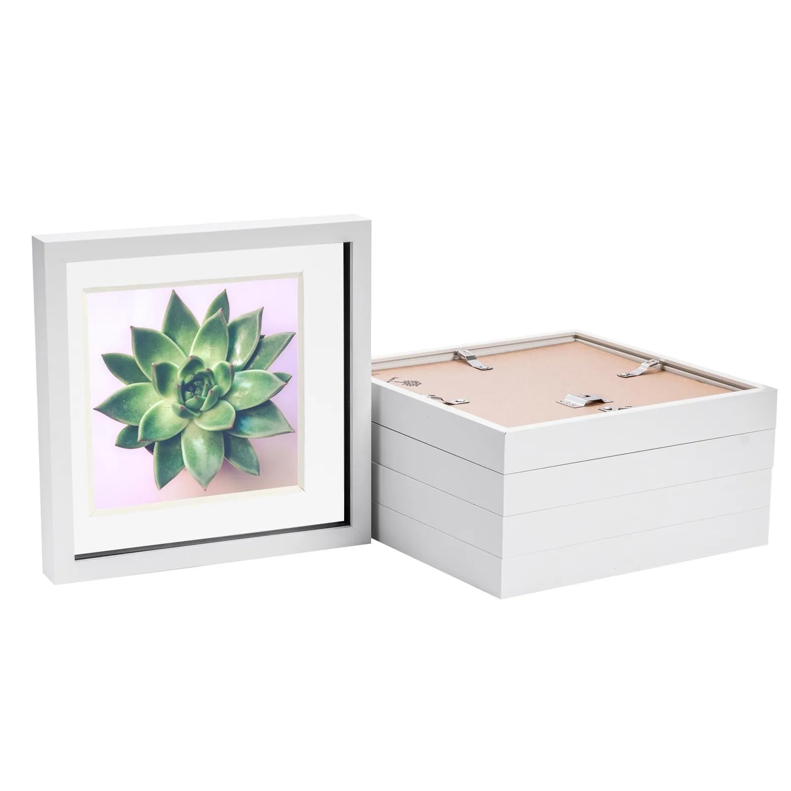 Nicola Spring 3D Box Photo Frames - 10 x 10" with 8 x 8" Mount - Ivory Mount - Pack of 5 in White